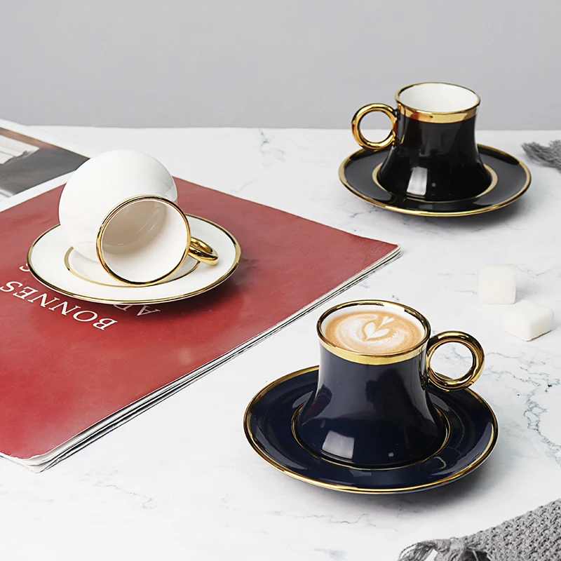 Custom European Porcelain Demitasse Espresso Cup Ceramic Turkish Coffee Cup Tiny Mugs Gold Coffee Cup and Saucer