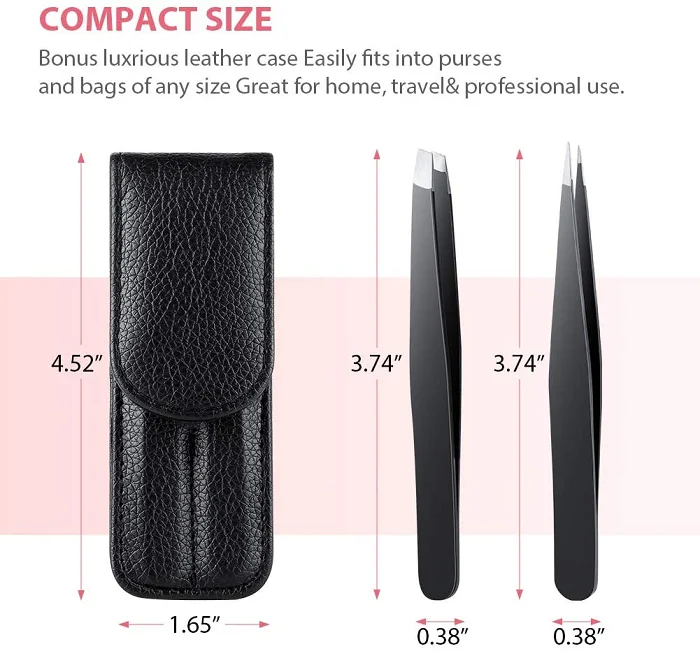 2pcs Eyebrow Tweezers Professional Stainless Steel slanted and pointed tip Wholesale eyebrow eyelash tweezers set