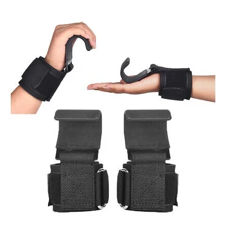 Weight Lifting Hooks Grips with Wrist Wraps/Straps Weightlifting Gloves Grip Wrist Support for Deadlifts Workout with logos