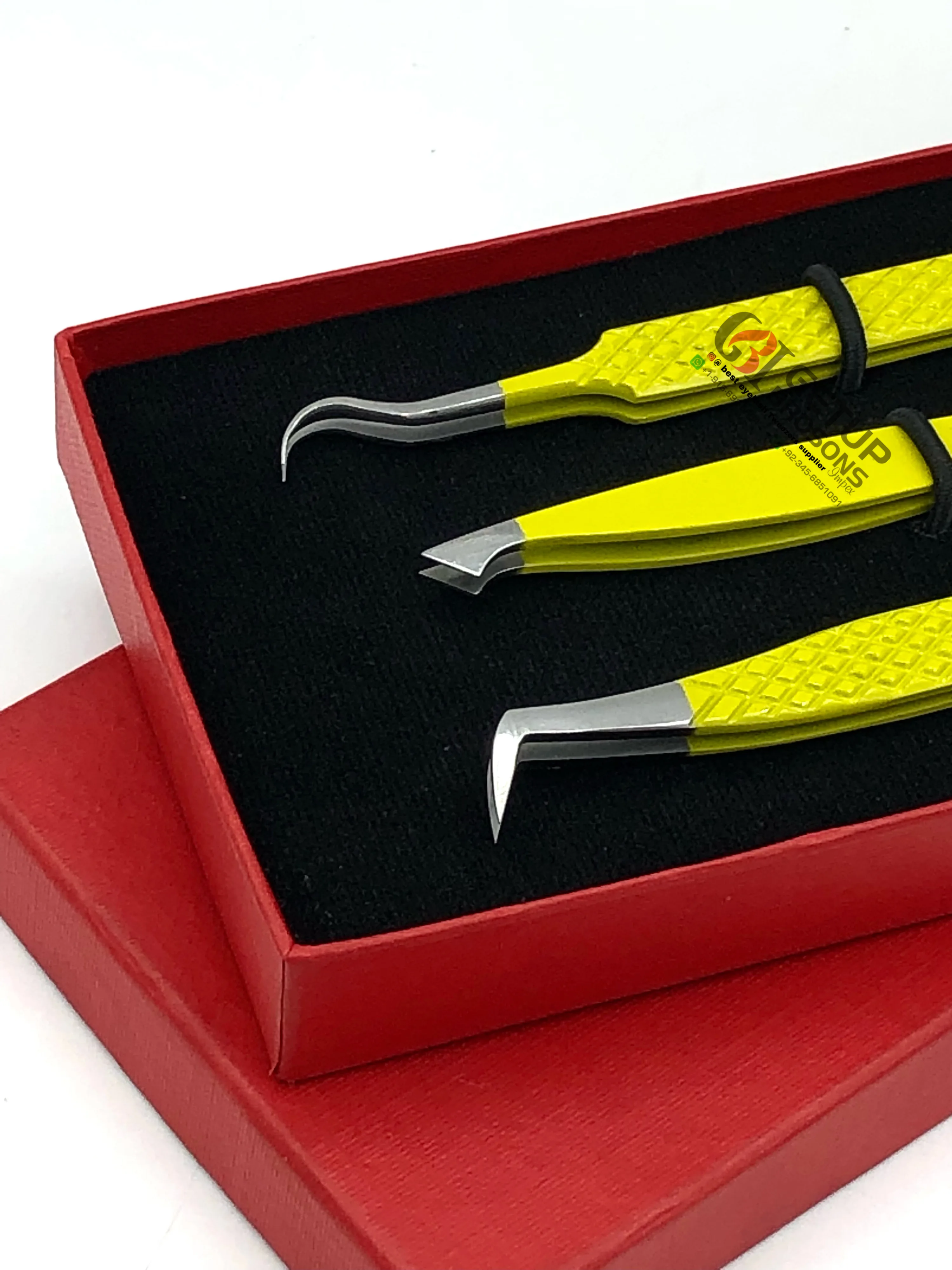 Best Boot Volume With Eyebrow Tweezer Yellow Powder Coating Double Curved Eyelash Extension Tweezers Stainless Steel Beauty Tool