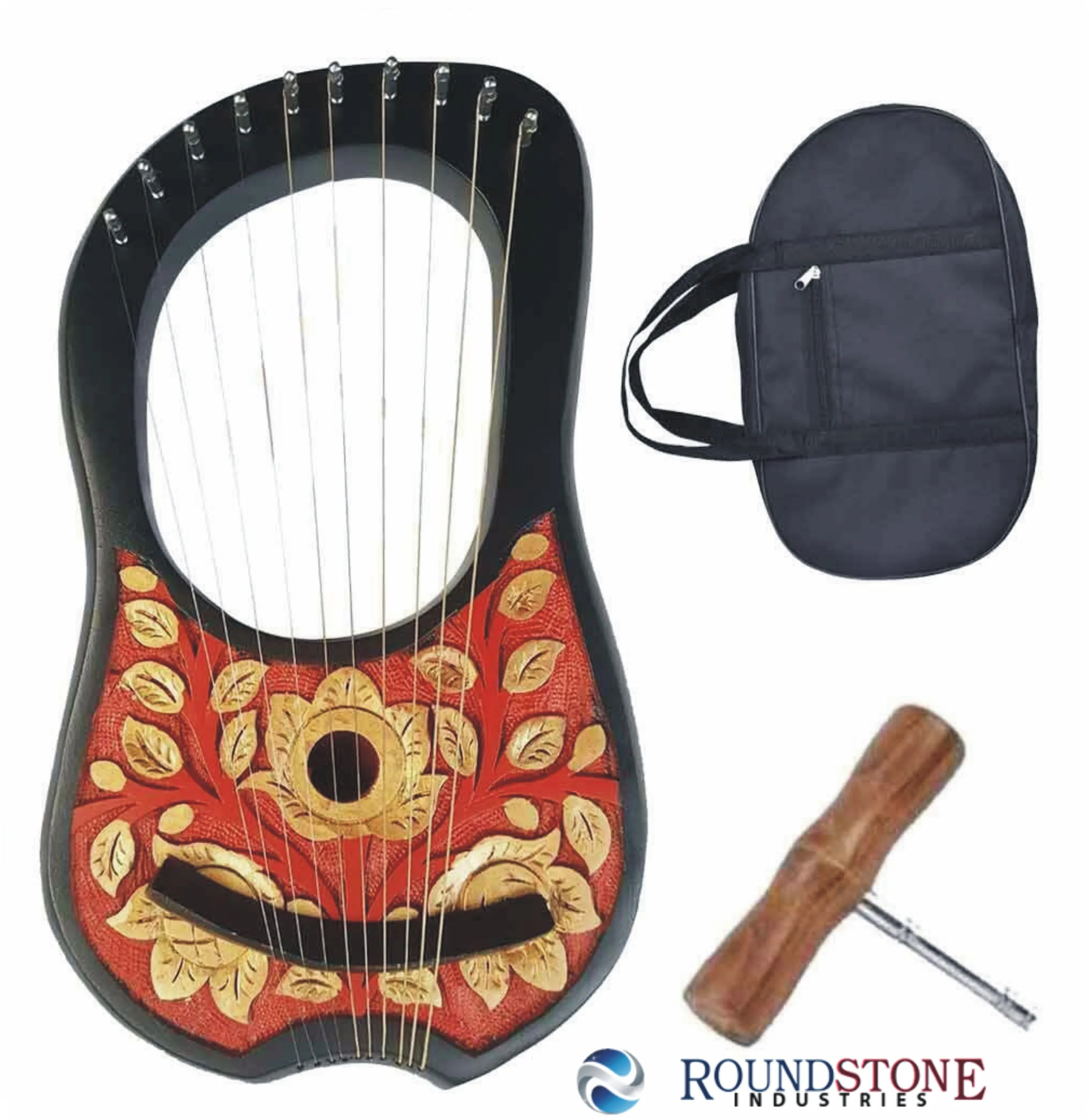 Lyre harp 10 strings Handmade ENGRAVED by rosewood and maple wood High Quality+Tuning Key&CARRYING bag Case musical instruments