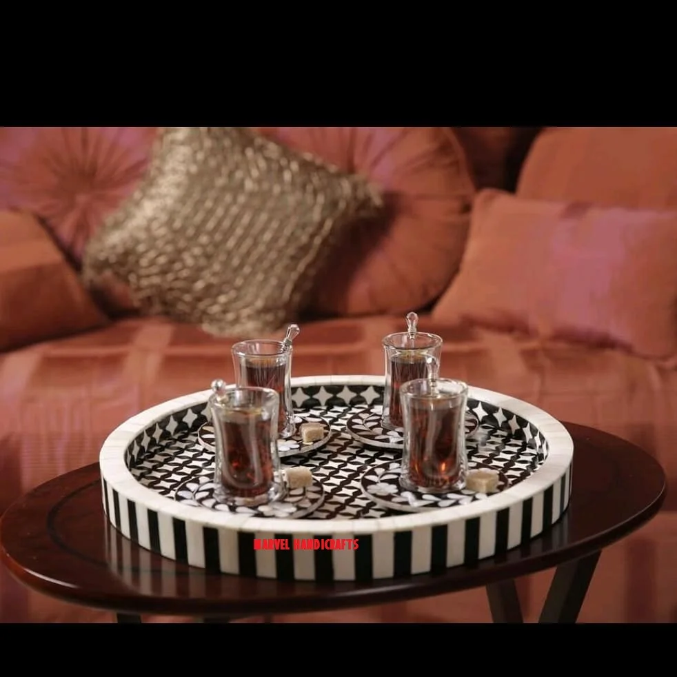 MOTHER OF PEARL WOOD CRAFT SERVING TRAY COASTERS DISHES & PLATES FOR EID DECOR HOME DECOR GIFT WEDDING DECORATION RAMADAN TRAYS