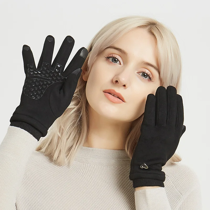 
Women Winter Warm TouchScreen Glove Velvet Driving Suede Outdoor Bicycle Motorcycle Anti Skid Gloves 
