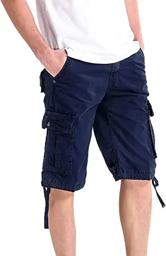 wholesale WIIPU Mens Relaxed Fit Long Cargo Shorts Capri Pants