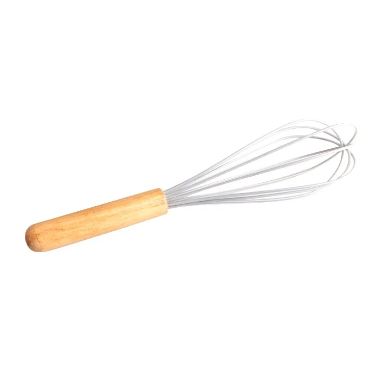 8 Inches Oak Wood Handle Silicone Wire Egg Beater Egg Whisk