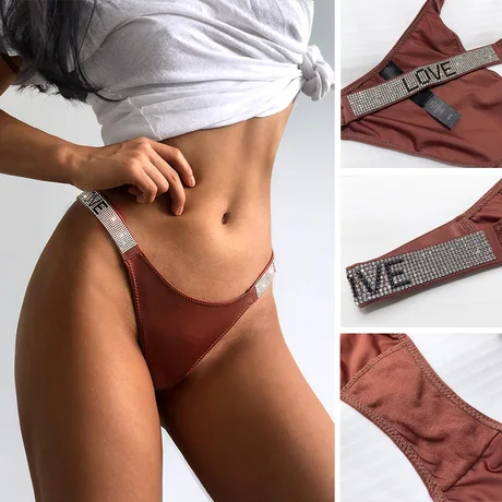 Women Panties Low Waist G-String Thongs Underwear Seamless Rhinestones Thin belt String Sexy T-Back Female Underpants