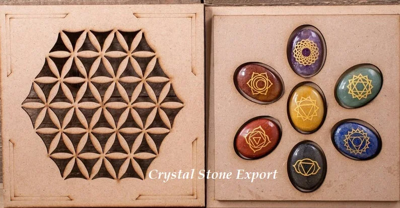 High Quality Chakra Platonic Solids Sacred Geometry Set With Tree Of Life Gift Box Wholesale Chakra Set Crystal Geometry Set