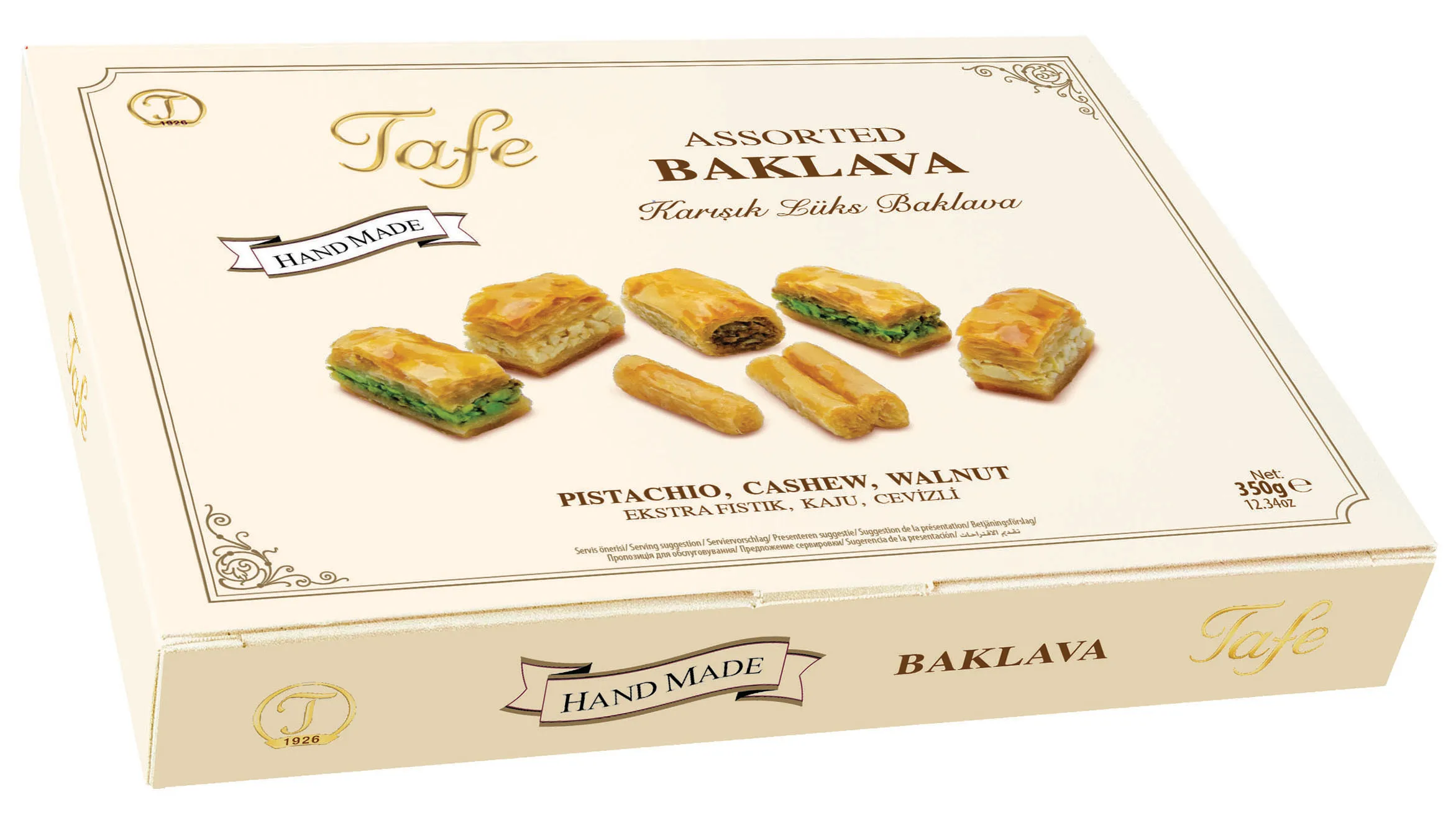 Tafe Assorted Special Mix Baklava - Baklava in Carton Box 350 g - 113 code No glucose Ballorien & Birds Nets with Pictachio