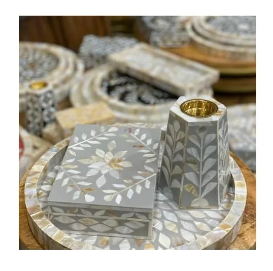 Arabic Ramadan Gift Wood Mother of Pearl Inlay  Bakhoor Burner Tray Bowl with Lid Set Oud Burner Dubai muslim  Censer Bone Inlay
