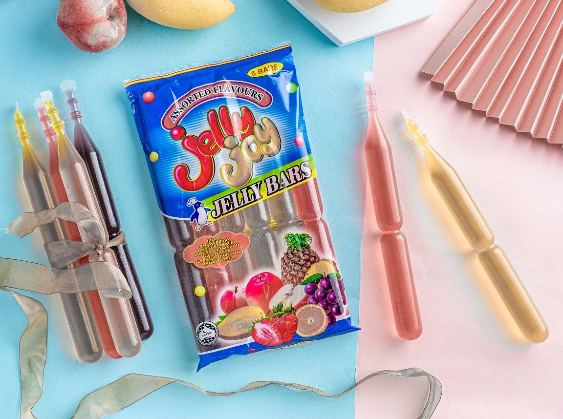 Low-Carb Children Snack Pouch Bulk Fruity Dessert Drink Jelly Joy Jelly Bars Stick 85gm x 6 Bars x 20 Bags