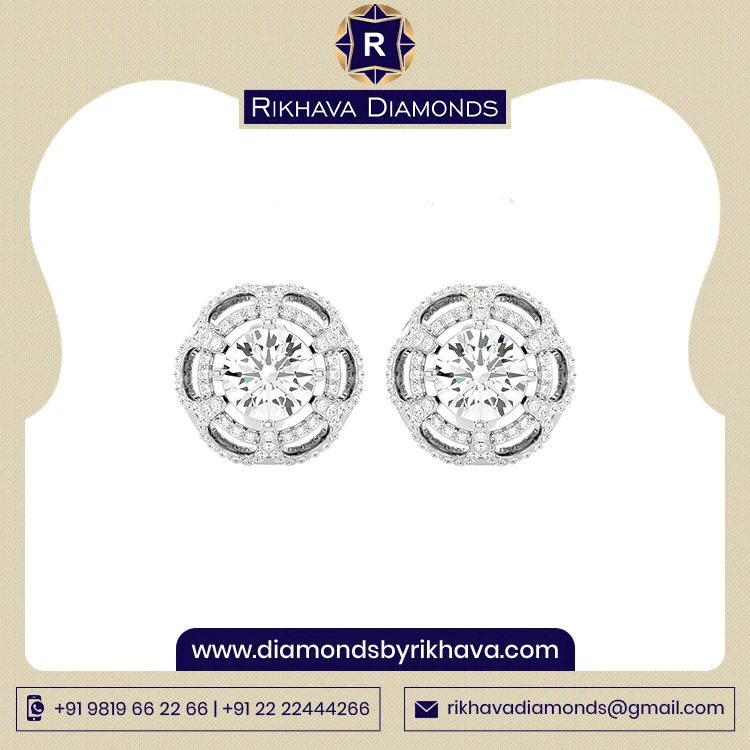 Gold Stud Earrings Classic Design Hand Crafted Pure 14K White Gold Diamond Earring Manufacturer