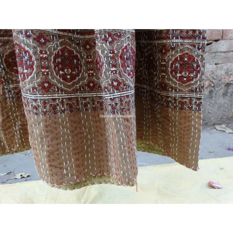 Оптовая Продажа Покрывало Kantha домашнее декоративное индийское Ajrakh ручной принт коричневый цвет красивое Хлопковое одеяло работы