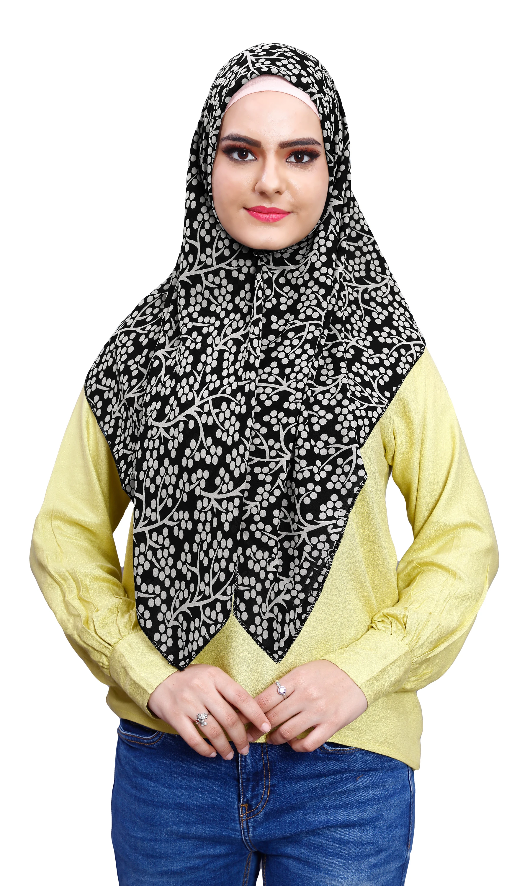 Black White Soft Chiffon Printed 100 * 100 Square Scarf Hijab Dupatta For Women
