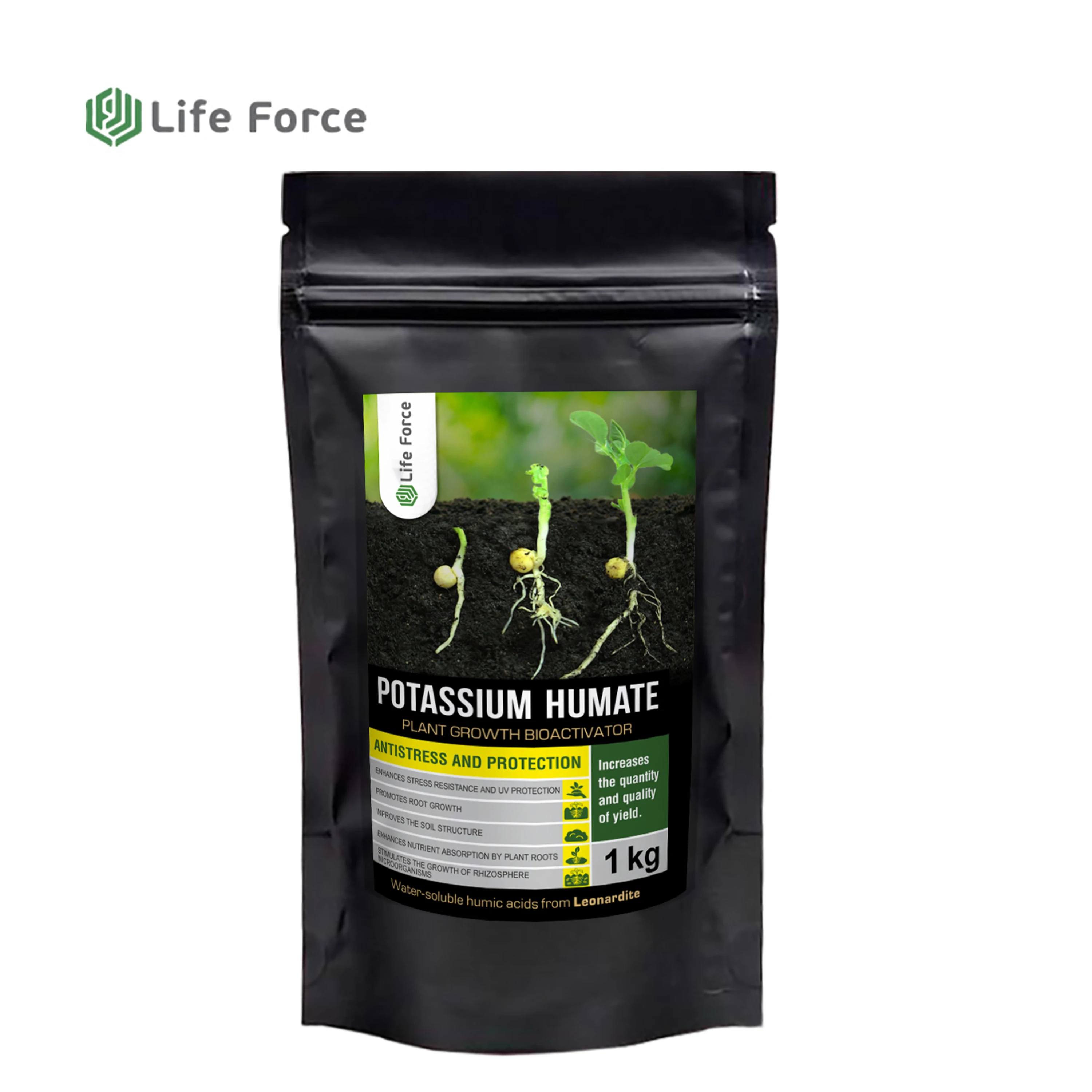 Organic Potassium Fertilizer Soluble Potassium Humate  Humic Acid Fertilizer For Crop Production & Agriculture Life Force SH 301