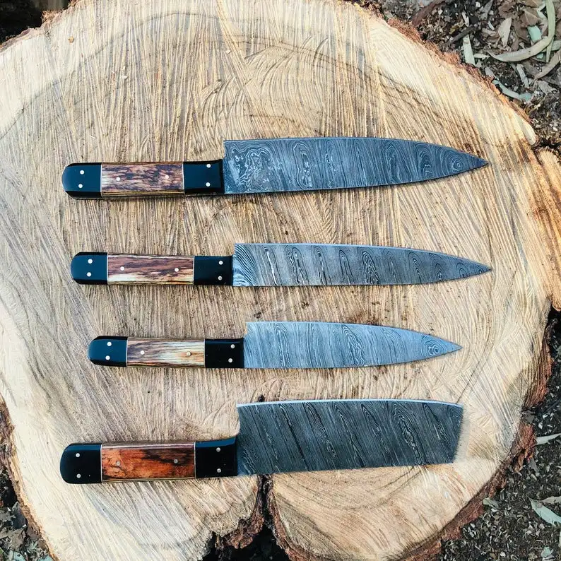 Chef Set Knifes Custom Handmade Damascus Steel Chef Set Professional Chef Set
