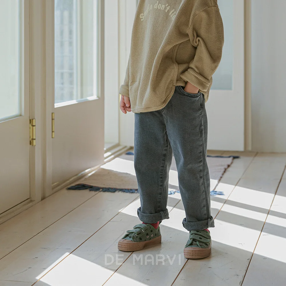 DE MARVI Kids Toddler Fleece Spandex Elastic Waist Denim pants Boys Girls Winter Jean Wholesale Korean Manufacturer MADE IN KORE