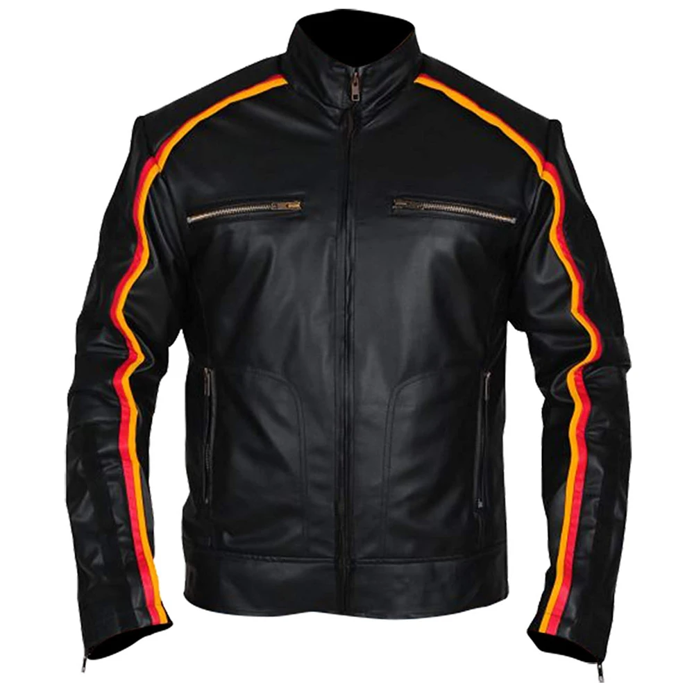 Men slim fit fashion contrast color casual real leather jacket