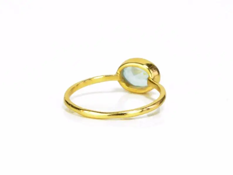 
Blue Topaz Quartz Oval Shape Bezel set Gold Vermeil Ring 