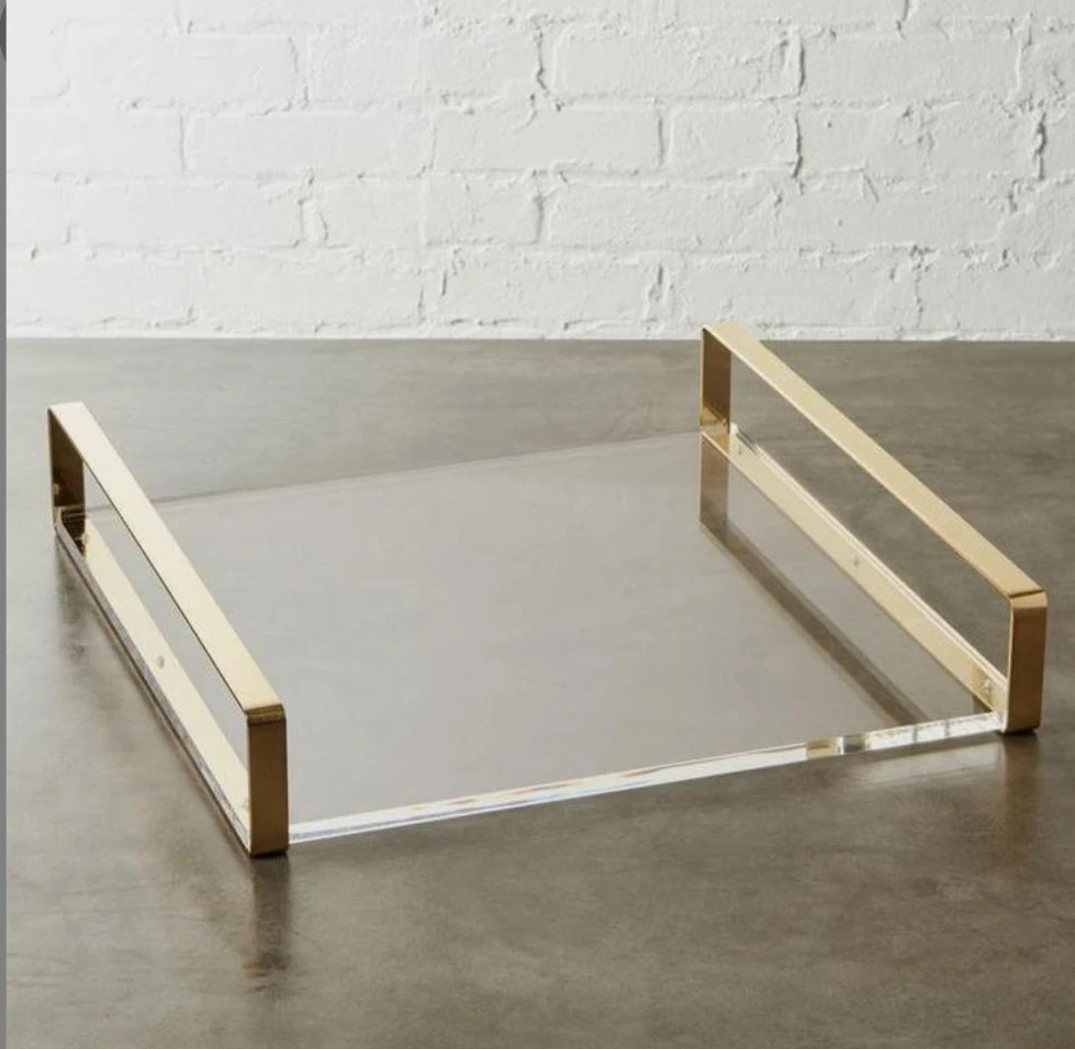 fancy glass tray serving tray round shape with brass border