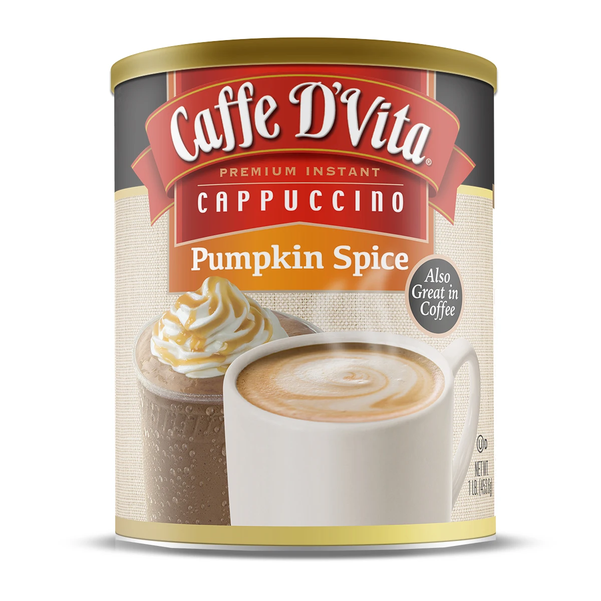 
Private Label Pumpkin Spice Cappuccino 3 in 1 Powdered Drink Mix Coffee Non-Dairy Creamer 16 oz Canister USA ORIGIN 