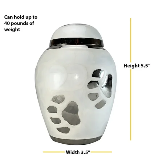 Пользовательская гравировка жемчуг белый ПЭТ серебряная большая лапа и урна для кремации хранения остается коробка оптовая цена rom India
