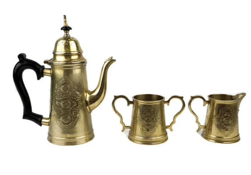 Трендовый EPNS золотой Латунный Чай Кофе Кава набор с 3 горшками Блестящий Золотой для сервировки подарков наборы на свадьбу фирменный домашний декор