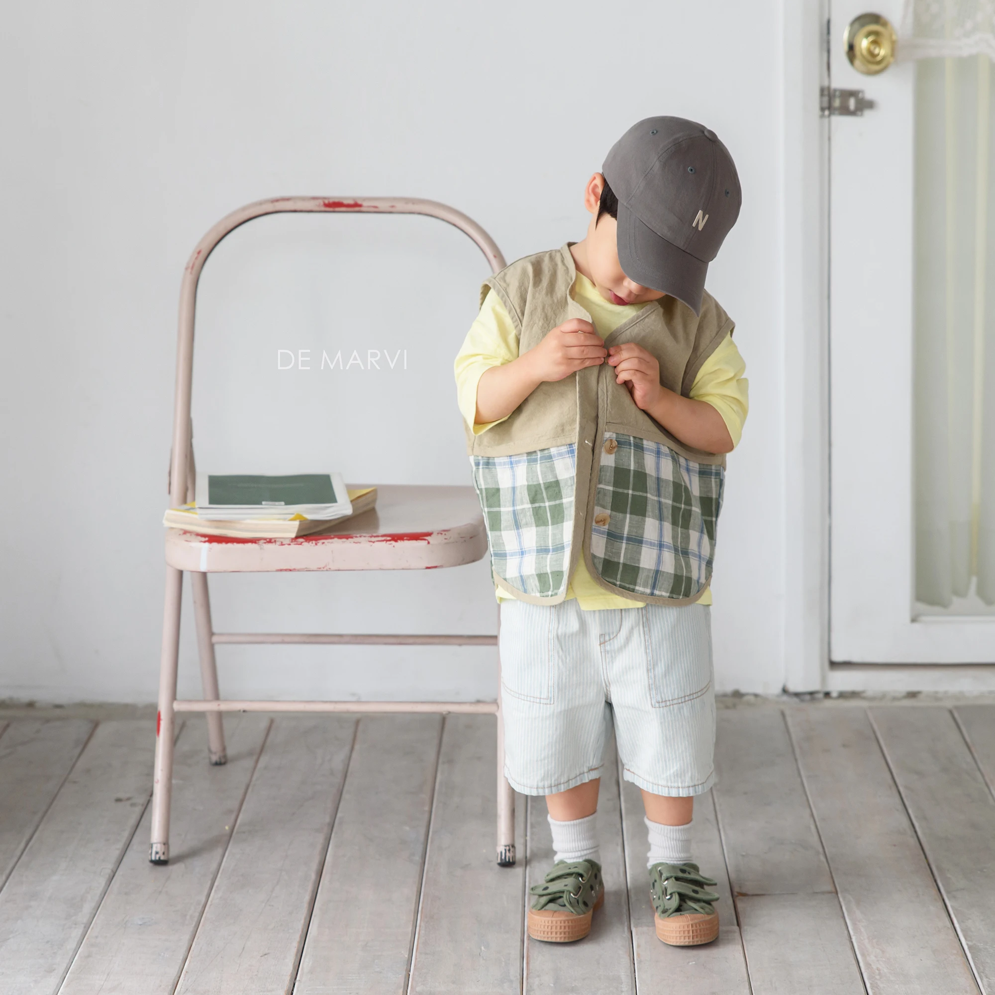 DE MARVI Toddler Kids Linen Cotton Checked Vest Boys Summer Fashion Clothes Korean Manufacturer MADE IN KOREA