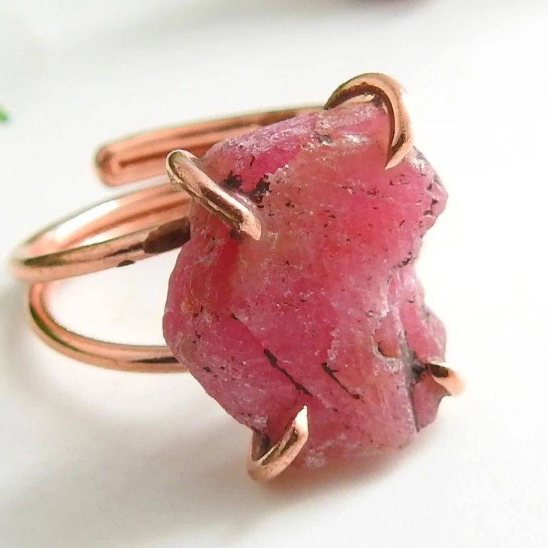 African Ruby Natural Crystal Rough Wire Wrapping Ring Minerals Loose Raw Stone Gift For Her Fashionable Jewelry One Of A Kind