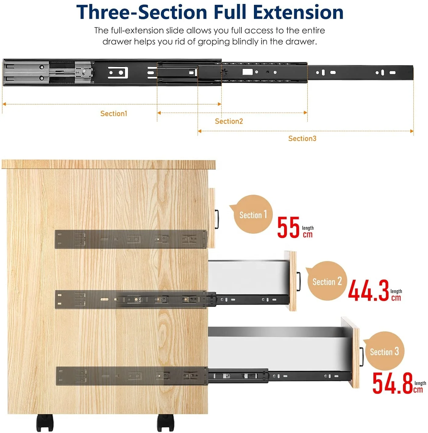 Высококачественный поставщик Мягкий Выдвижной ящик скрытый выдвижной с тремя секциями