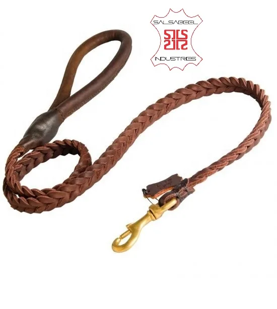 
Wholesale Pet Products Gold Plated Brass Copper Flat Chain Dog Leash Custom Leather Handle 