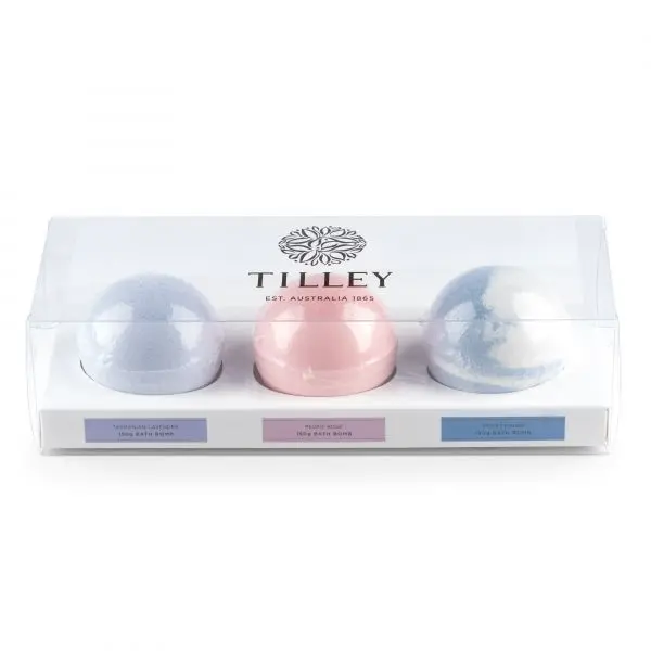 TILLEY - Scented Bath Bomb Trio 3 x 150g - Tropical / Floral - Gift Set - Classic White Collection - Bath & Body