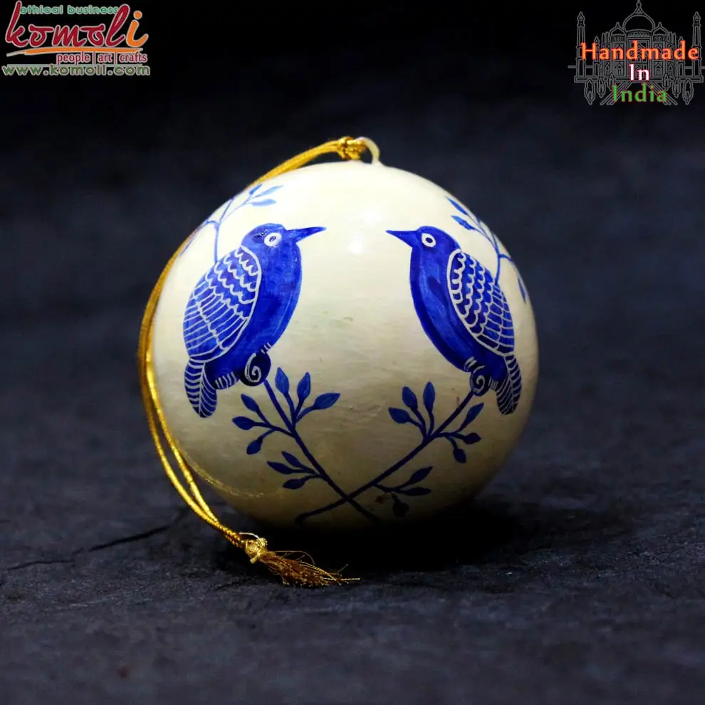 Floral design hand painted paper mache xmas Christmas decorations ornament