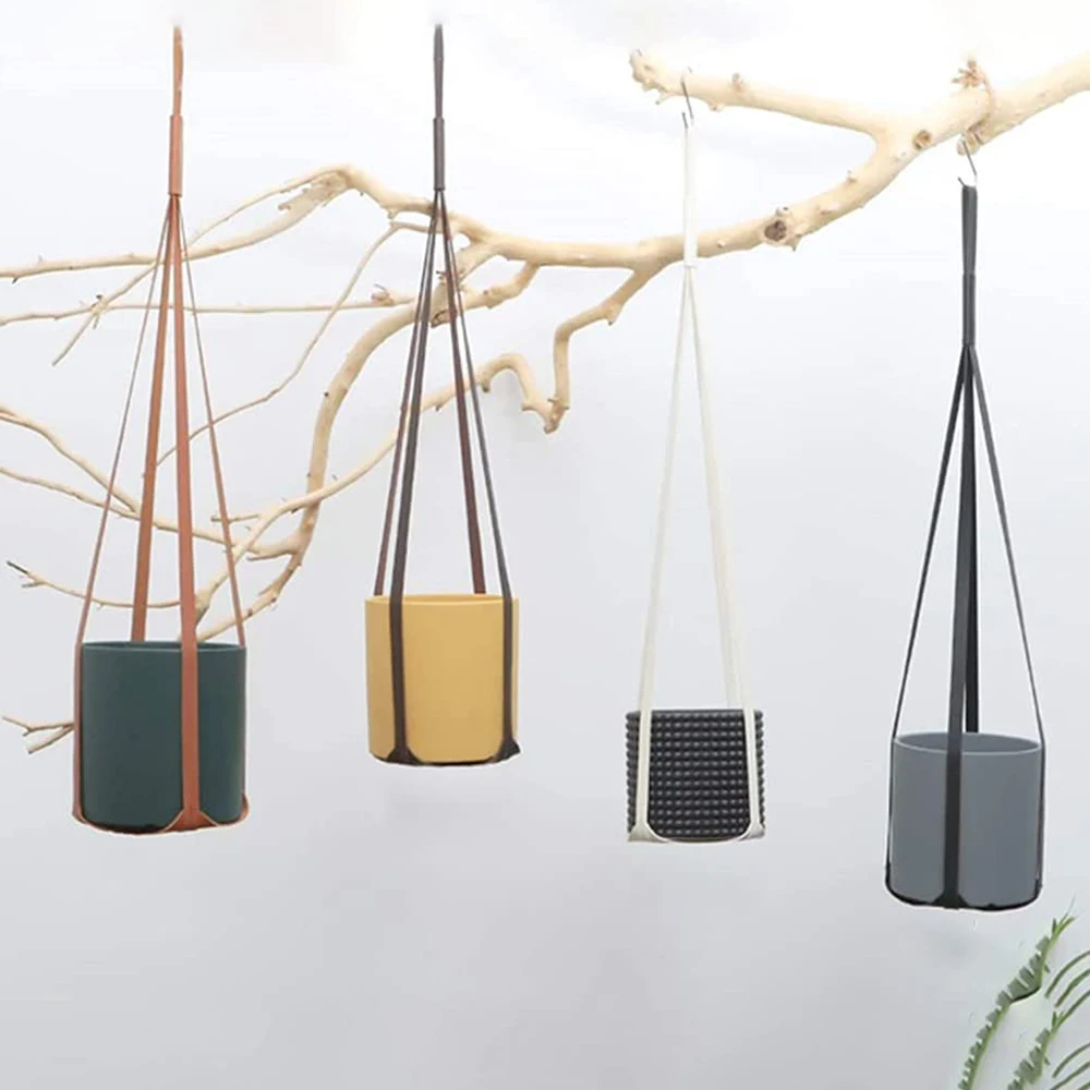 Modern Leather Hanging Flower Pot Hanging Plant Basket Pot Stand Storage Baskets Tray Indoor Outdoor Gardening Plant Hanger