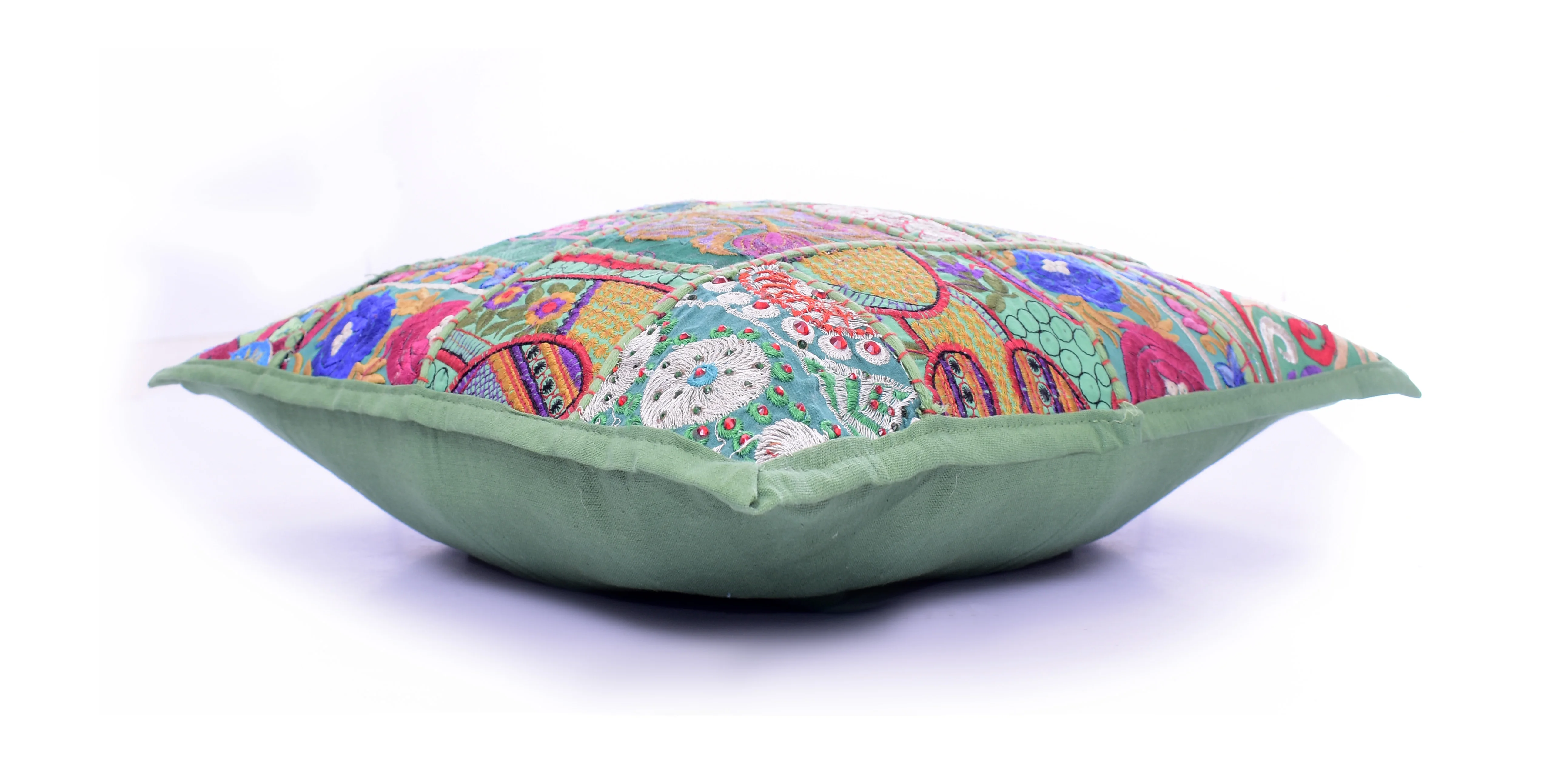 Indian Traditional Style Patch Work Cotton Cushion Cover in Square Shape Home Decorative Handcrafted Floor Pillow Cover