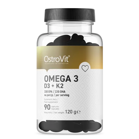 
OstroVit Omega 3 D3+K2 90 capsules fish oil vitamin D3 vitamin K2 vitamin E supports cardiovascular function 