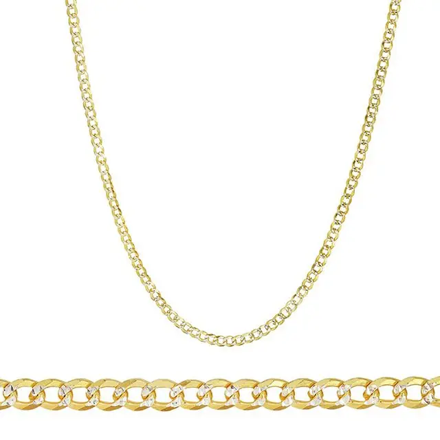 
Sterling Silver Two Tone Diamond Cut 3.5MM Miami Cuban Curb Chain Necklace 16