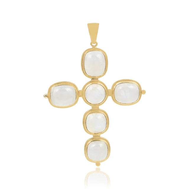 Оптовая продажа настоящий позолоченный натуральный камень 925 стерлингового серебра радуга лунный крест подвеска ювелирные изделия