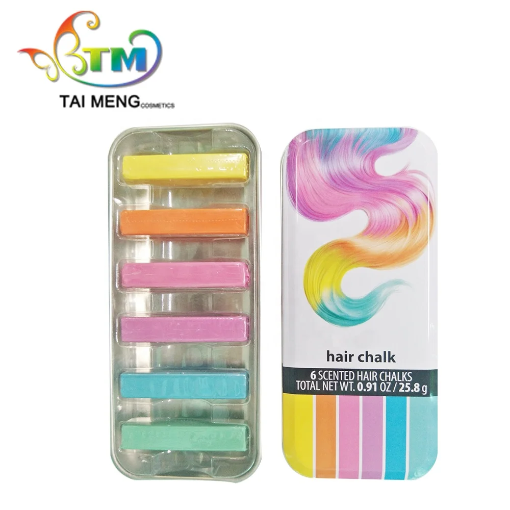 
Private label 6 colors fancy hair chalks in tinplate box 