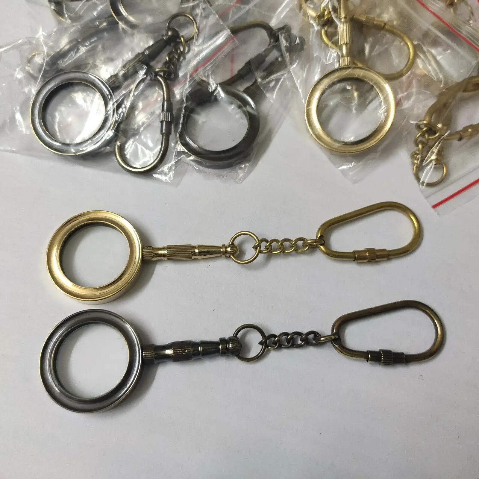 Set of 12 Brass Magnifier Keychains Mini Nautical Gift
