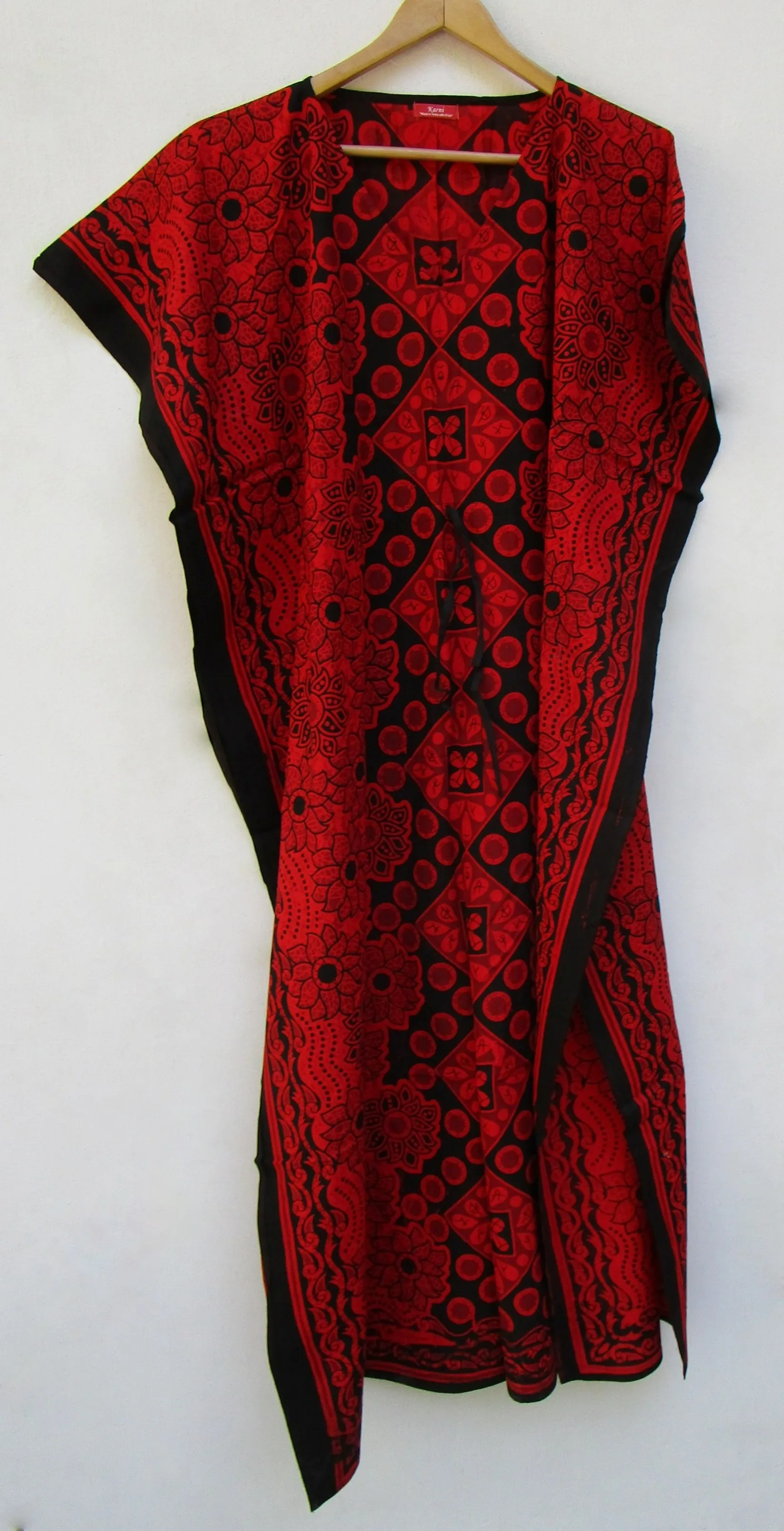Cotton solid red loose fir kaftan - beach wear cotton long maxi kaftan - bath wear Indian kaftan