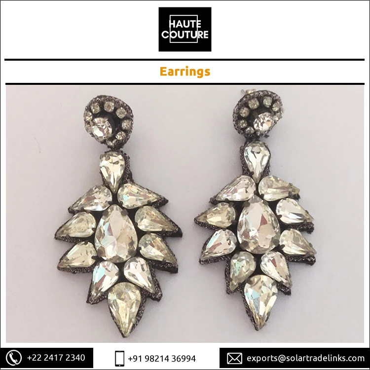 Handmade Silver Rhinestones & Drops by Best Indian Manufacturer Party Wear Drop Shape Crystal Earrings for Women