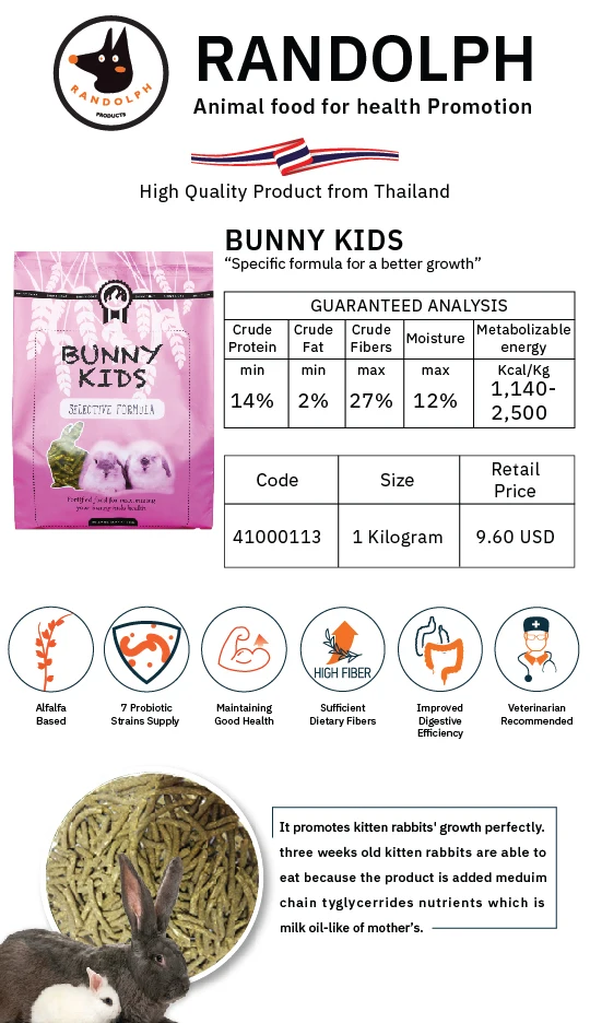 Randolph Product Premium Pet Food the Complete Formula for Kitten Rabbit Develop with Veterinarian from Thailand