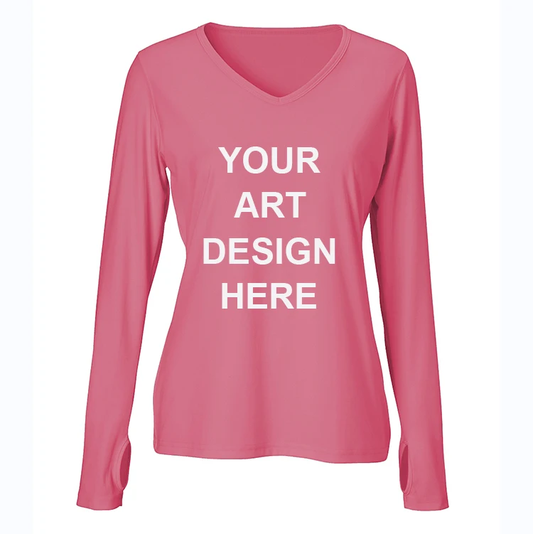 2020 Custom Womens Long Sleeve Graphic Tees Ladies Printed V Neck  Thumb Hole T Shirts