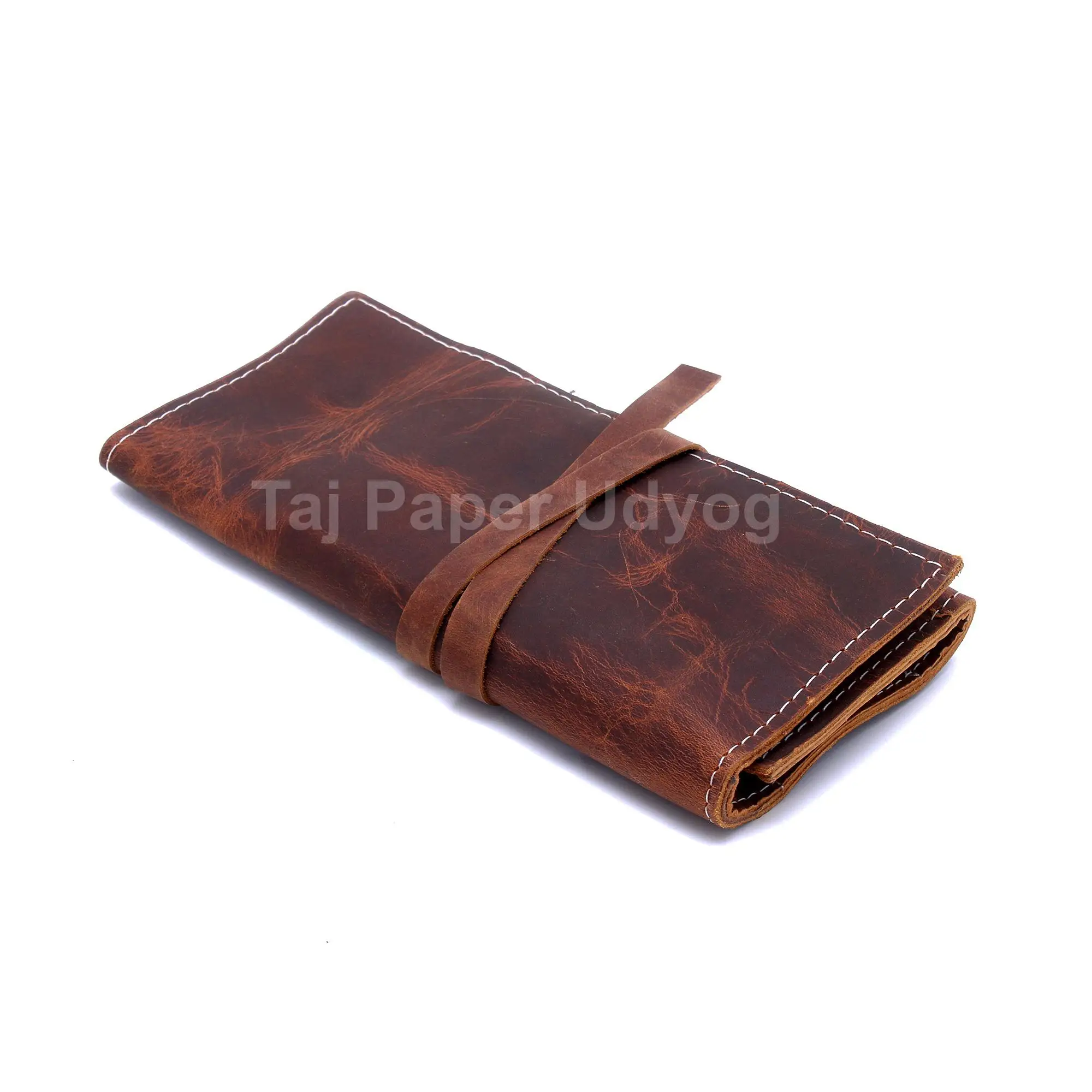 Real Leather Tool Pouch Rustic Genuine Leather Pencil Roll Up Pouch Foldable Case Multi-purpose Use Classic Knife Roll Tool Bag