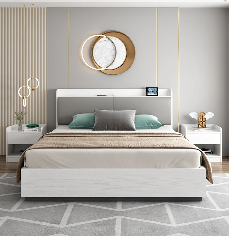 Multi function nordic style storage white bed for bedroom furniture