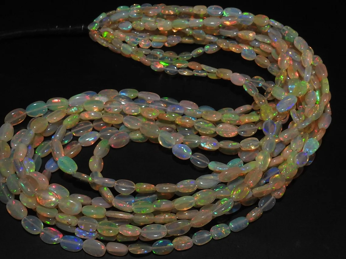 Ethiopian Opal Smooth Tumble/Nuggets/Oval Shape/Yellow Color/Multi Flashy Fire/18Inch Strand 8X5To4X3MM Approx/100%Natural
