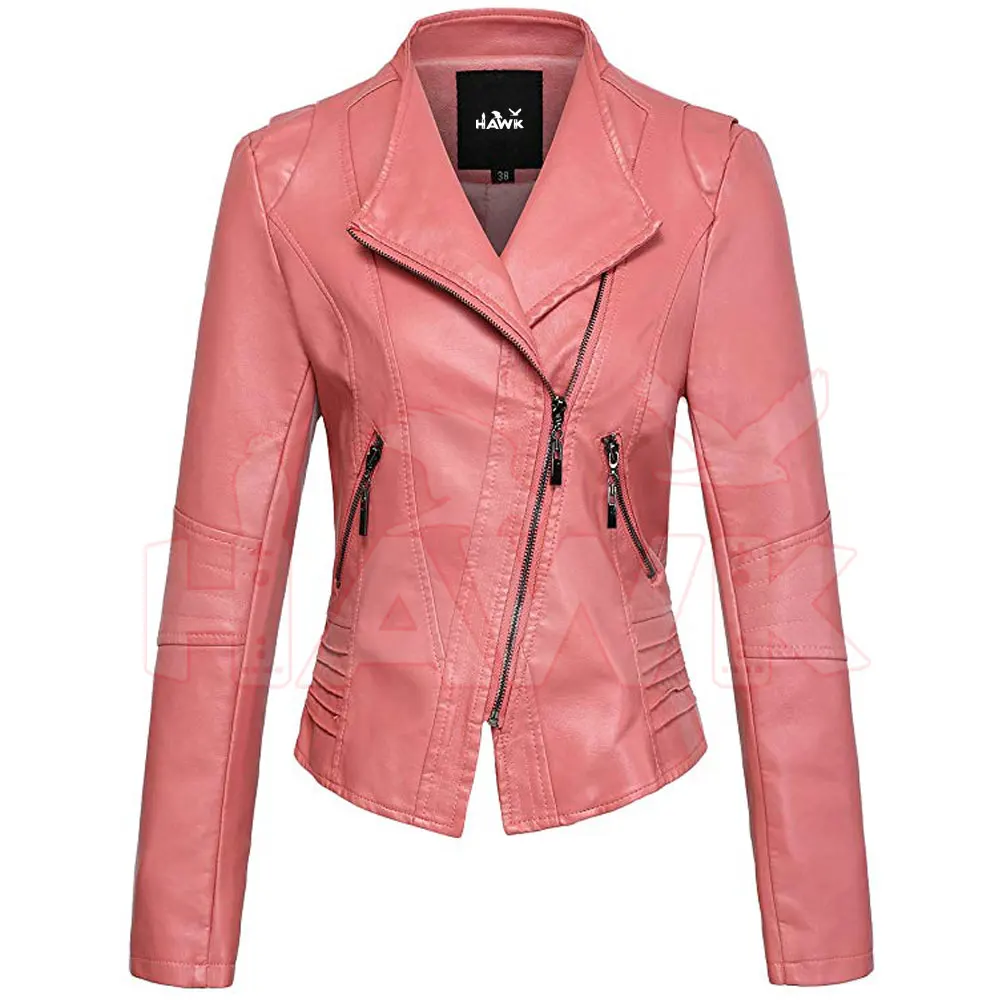 Best Quality Genuine Sheepskin Vegetable tanned Soft Finish Leather Customize Women Biker Jacket
