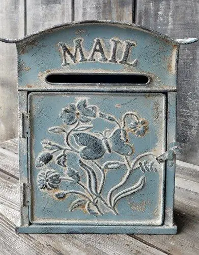 Embossed Post Floral Blue Mail Box