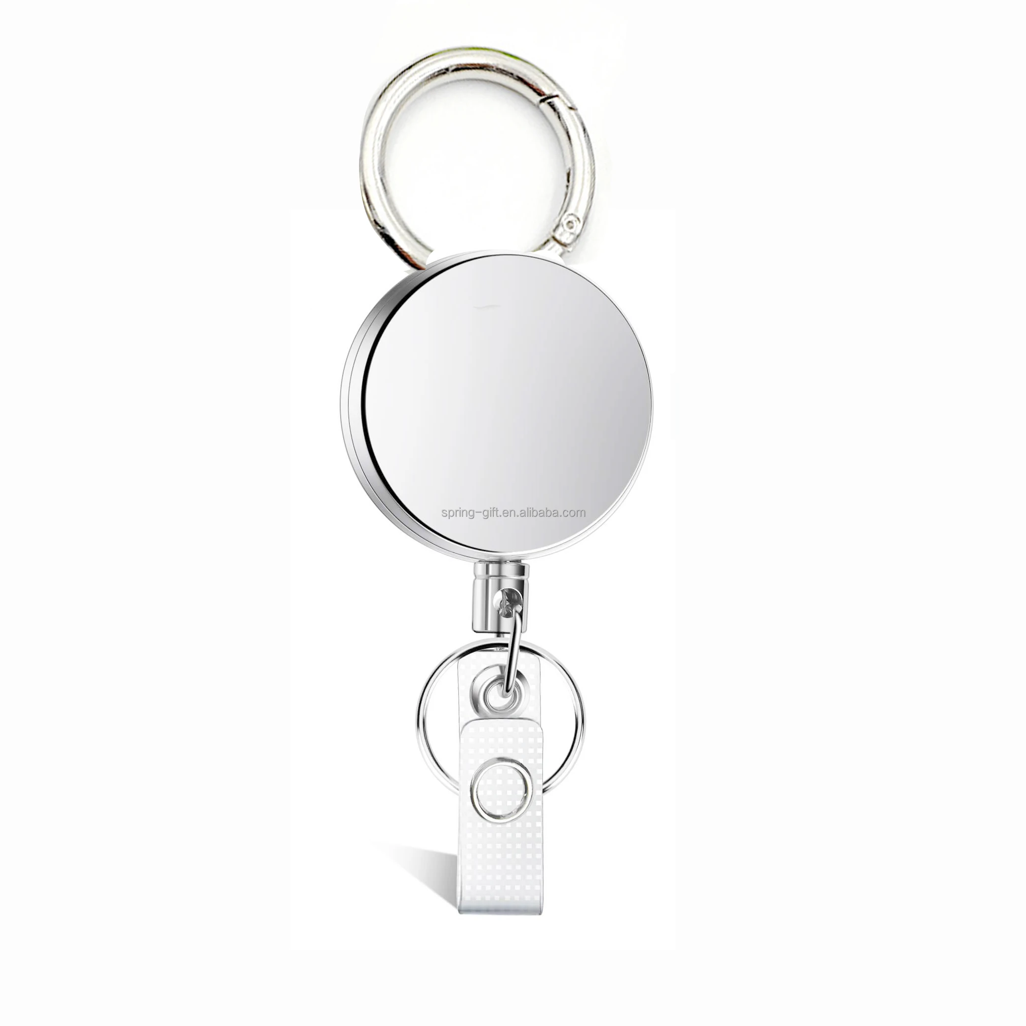 Hot Sale Silver Color 1.6 inch Zinc Carabiner Retractable Reel ID Badge Holder with Belt Clip for Name Card Keychain