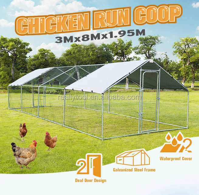 Enclosure Hen House 24M2 Park Grid 8x3M Galvanized Steel Chicken Run Cage Coop